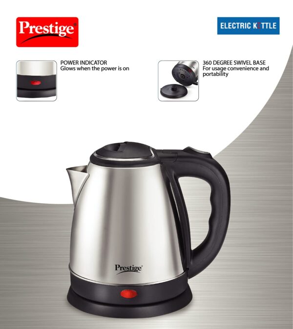 Prestige Electric Kettle PKOSS - 1500watts, Steel (1.5Ltr), Black - Image 6