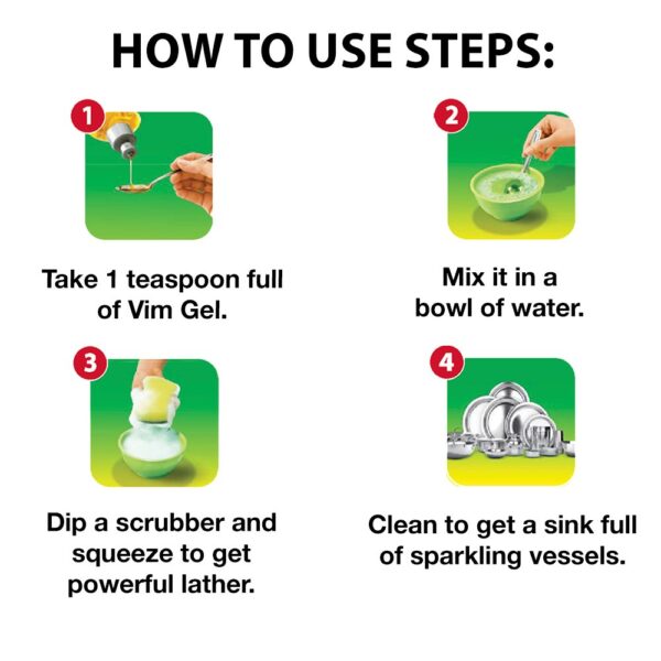 Vim Dishwash Liquid Gel Lemon, With Lemon Fragrance, Leaves No Residue, Grease Cleaner For All Utensils, 1.8l Can - Image 4