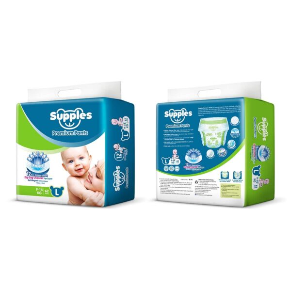 Supples Baby Pants Diapers, Large (9-14 kg), 62 Count - Image 2