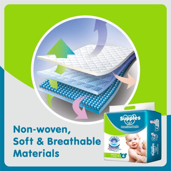 Supples Baby Pants Diapers, Large (9-14 kg), 62 Count - Image 5