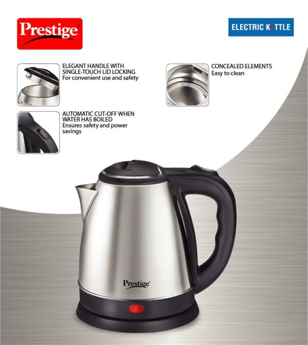 Prestige Electric Kettle PKOSS - 1500watts, Steel (1.5Ltr), Black - Image 3