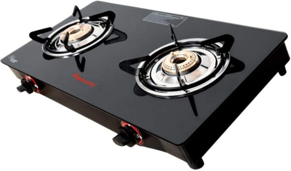 Butterfly Smart Glass Top 2 Burner Gas Stove, Black - Image 2
