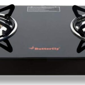 Butterfly Smart Glass Top 2 Burner Gas Stove, Black
