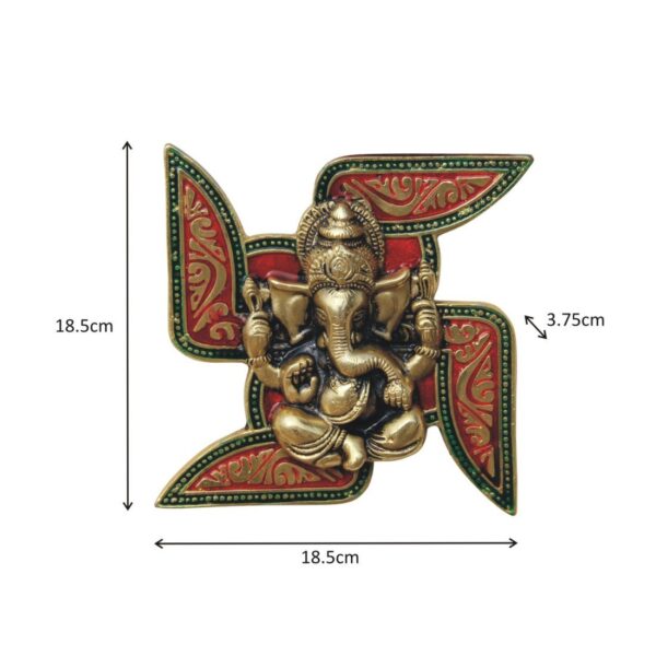 Handicrafts Paradise Ganesha Placed on Swastik Aluminium Metal Wall Hanging (18.5 cm x 3.8 cm x 18.5 cm) - Image 4
