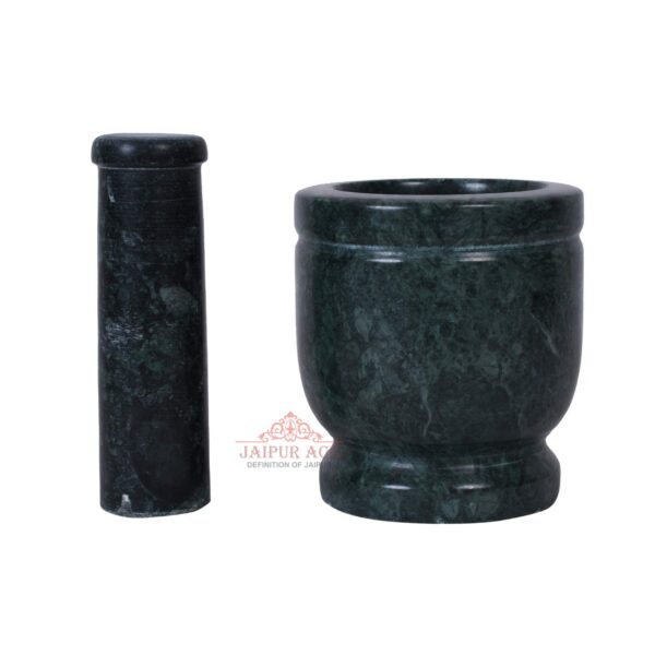 Jaipur Ace Natural Green Marble Mortar and Pestle Set, Imam Dasta, Ohkli Musal, Kharal- 4 Inches (Green) - Image 2