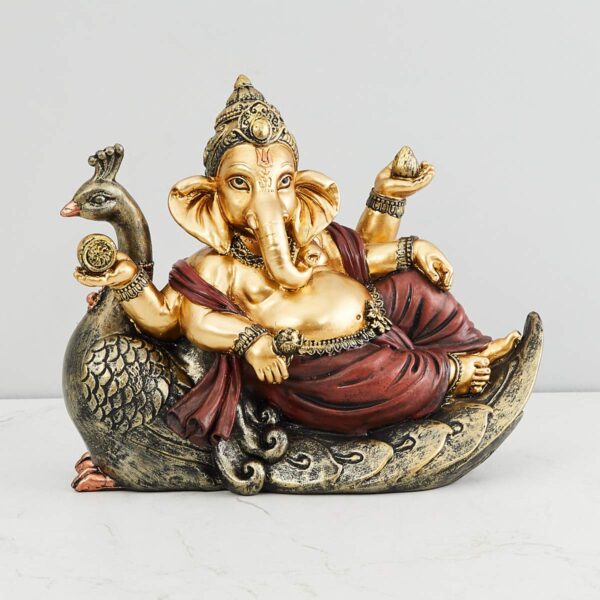Home Centre Polyresin Ganesha Figurine with Peacock Stand - Image 3