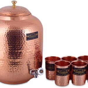 CROCKERY WALA AND COMPANY Copper Water Dispenser/matka And Glasses, 12L, Set of Matka And 6 Glass, Copper