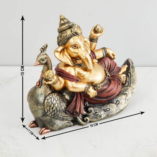Home Centre Polyresin Ganesha Figurine with Peacock Stand - Image 2