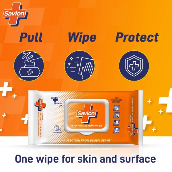 Savlon Germ Protection Multipurpose Thick & Soft Wet Wipes with Fliptop lid - 72 Wipes Multi Purpose - Image 2