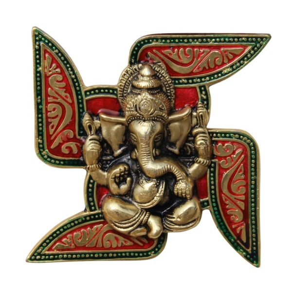 Handicrafts Paradise Ganesha Placed on Swastik Aluminium Metal Wall Hanging (18.5 cm x 3.8 cm x 18.5 cm) - Image 2