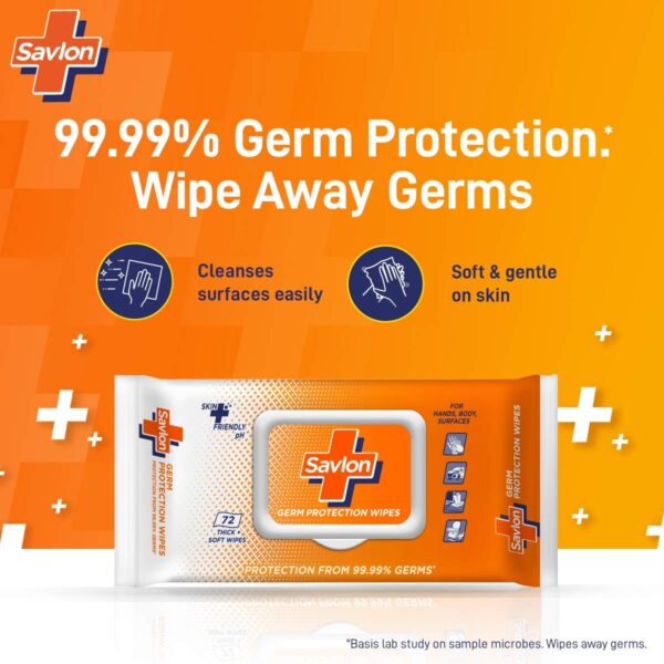 Savlon Germ Protection Multipurpose Thick & Soft Wet Wipes with Fliptop lid - 72 Wipes Multi Purpose - Image 3