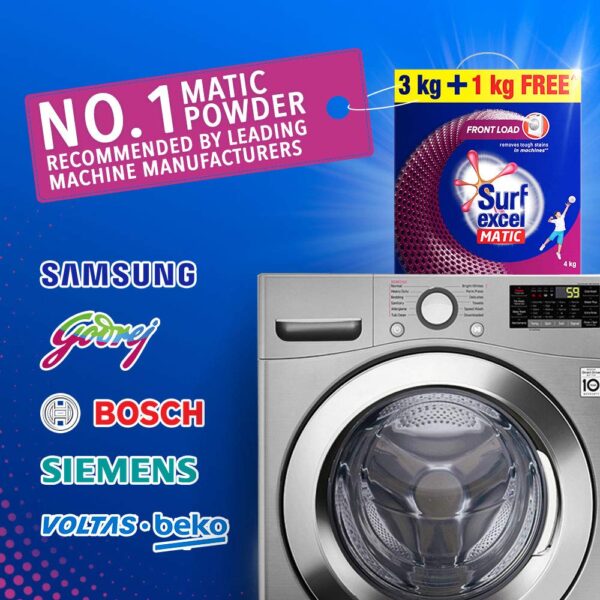 Surf Excel Matic Front Load Detergent Washing Powder, Specially Designed For Tough Stain Removal In Front Load Machines, 3+1 Kg Free - Image 4