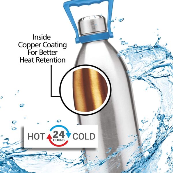 Milton Duo DLX 1750 Thermosteel 24 Hours Hot and Cold Water Bottle with Handle, 1.57 Litre, Silver - Image 6