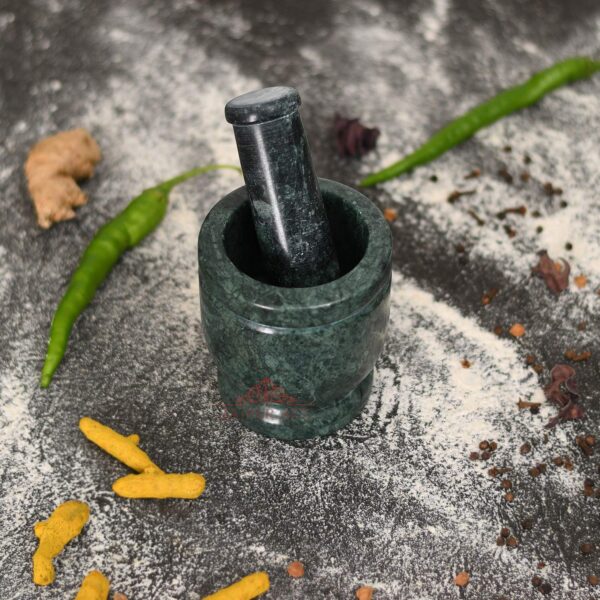 Jaipur Ace Natural Green Marble Mortar and Pestle Set, Imam Dasta, Ohkli Musal, Kharal- 4 Inches (Green) - Image 4
