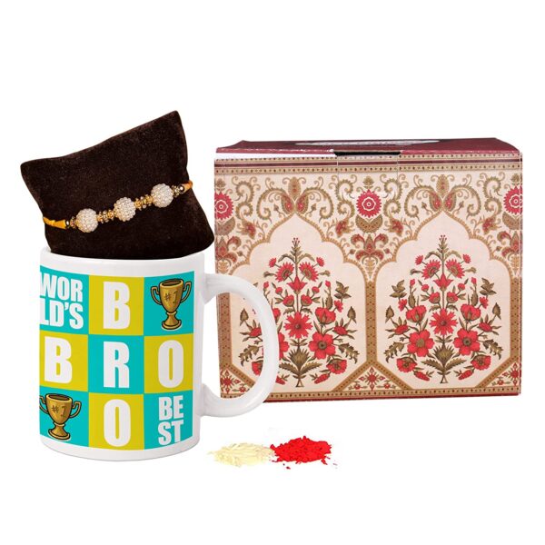TIED RIBBONS Combo of Finest Rakhi with Ceramic Printed Coffee Mug for Brother, 325ml (TR-RB16-RakhiMug047) - Image 3