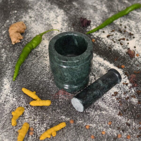 Jaipur Ace Natural Green Marble Mortar and Pestle Set, Imam Dasta, Ohkli Musal, Kharal- 4 Inches (Green) - Image 3