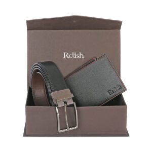 Relish Reversible PU-Leather Belt and Black Bi-Fold Wallet Combo Set for Mens and Boys | Gift for Men | Men Stylish PU-Leather Product