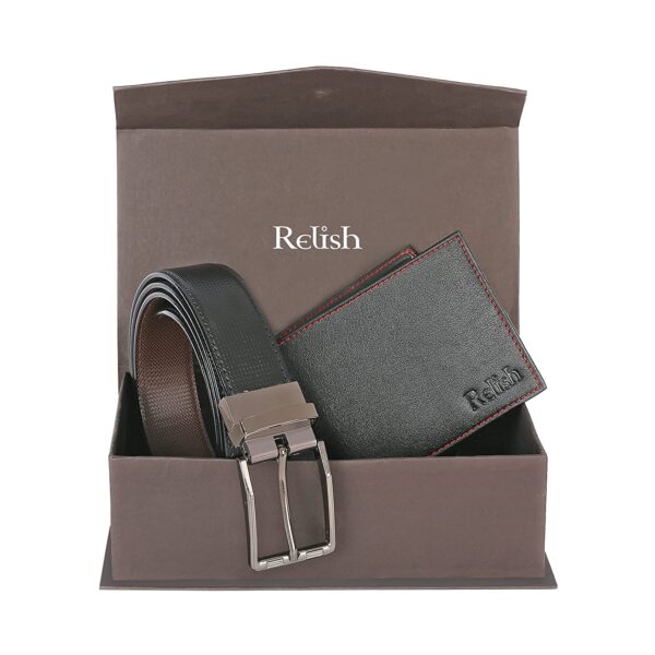 Relish Reversible PU-Leather Belt and Black Bi-Fold Wallet Combo Set for Mens and Boys | Gift for Men | Men Stylish PU-Leather Product